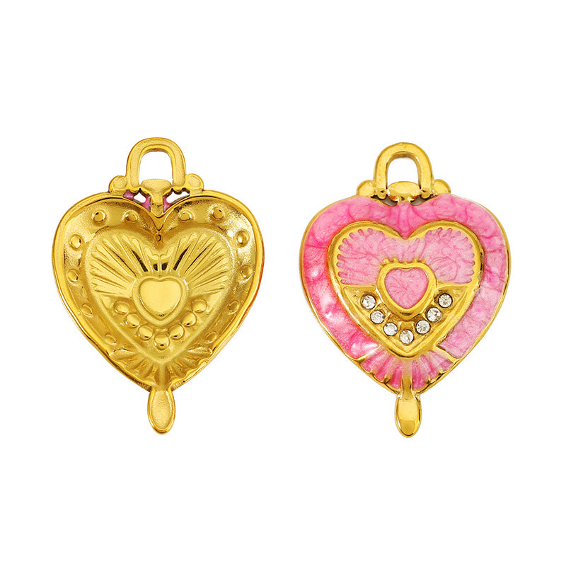 Heart Shape Pendant In 304 Stainless Steel With 18K Real Gold Plated PVD Coating And Rhinestone Inlay