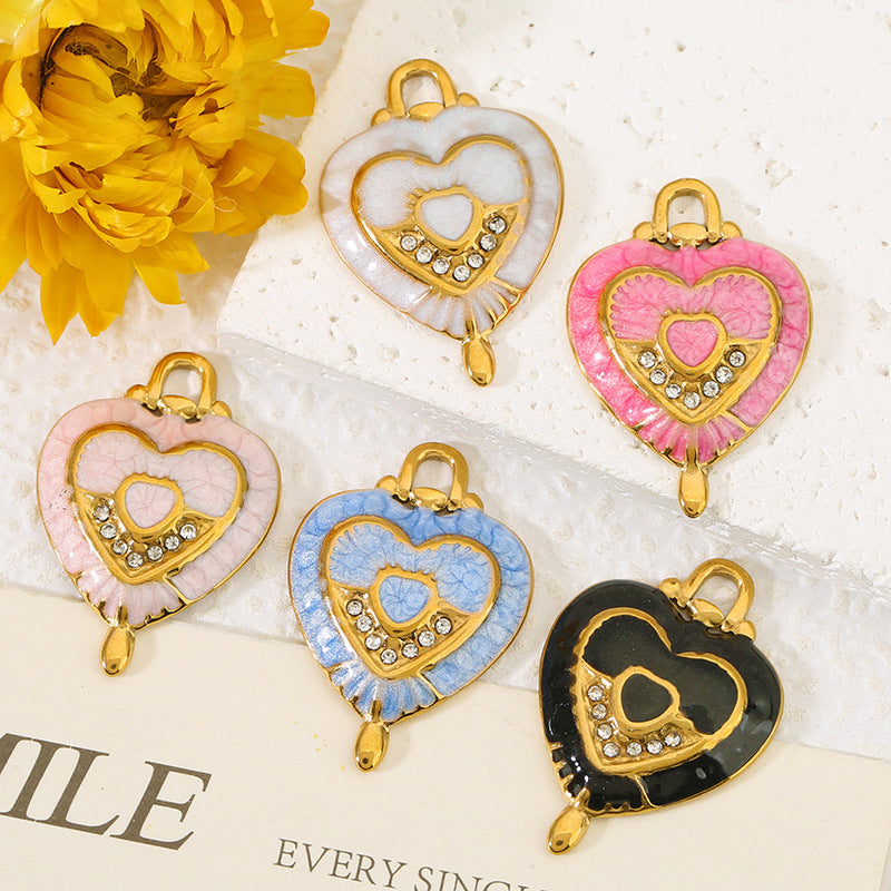 Heart Shape Pendant In 304 Stainless Steel With 18K Real Gold Plated PVD Coating And Rhinestone Inlay
