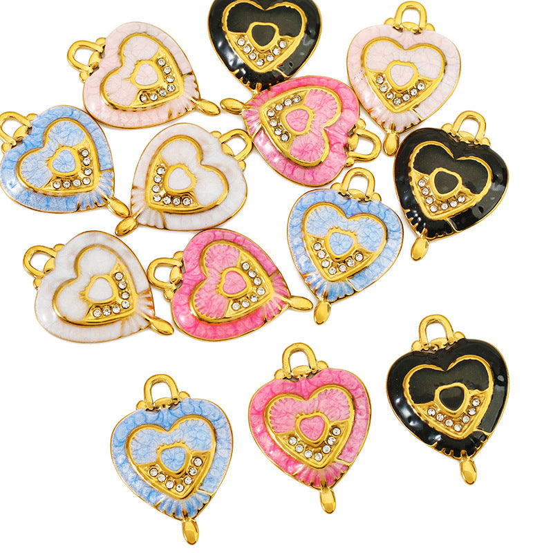 Heart Shape Pendant In 304 Stainless Steel With 18K Real Gold Plated PVD Coating And Rhinestone Inlay