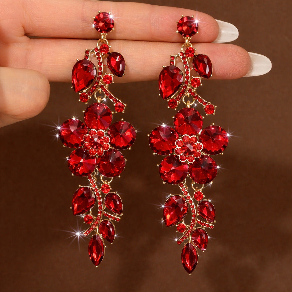 Exaggerated Leaves Earrings For Women In Colour Alloy With Rhinestones Inlay