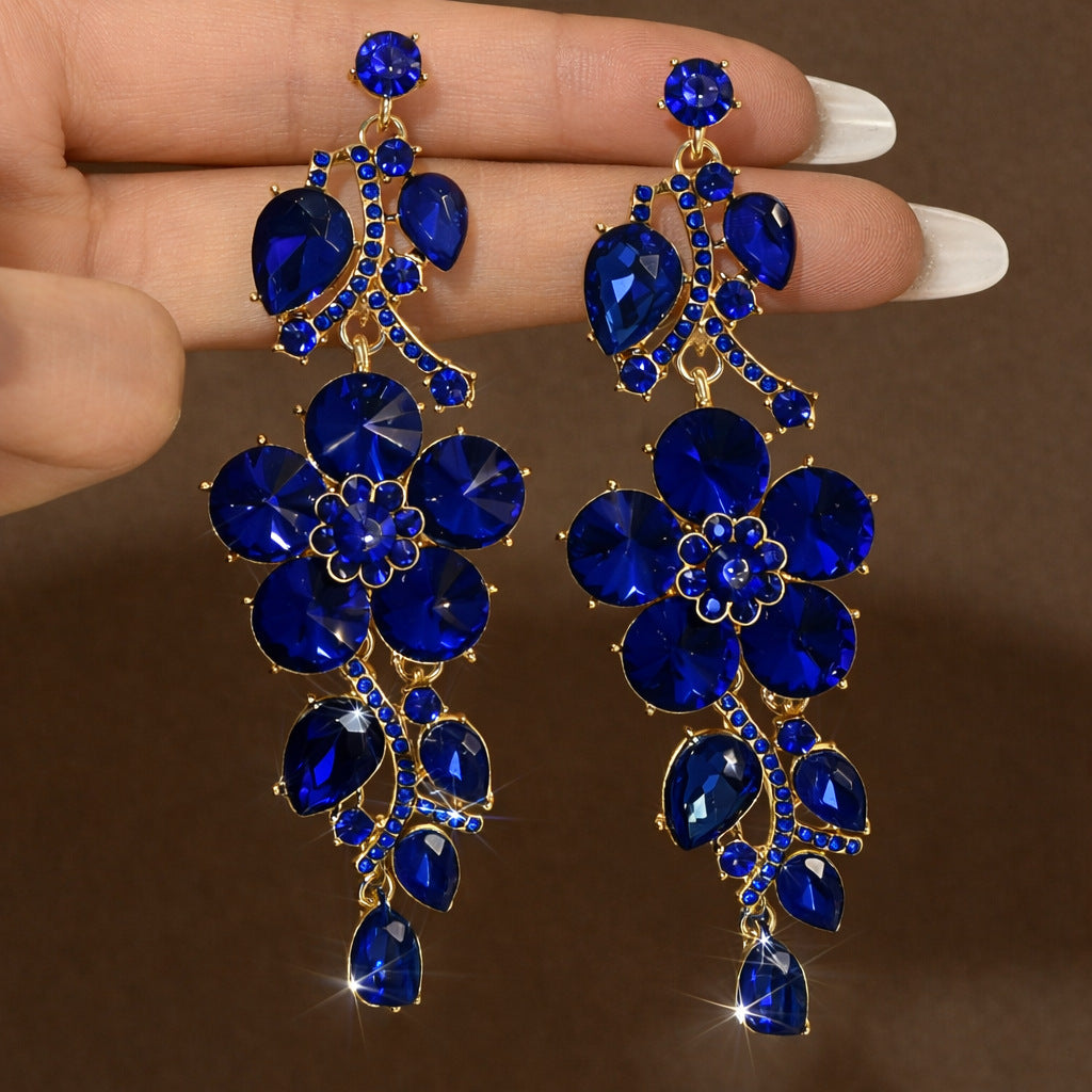 Exaggerated Leaves Earrings For Women In Colour Alloy With Rhinestones Inlay