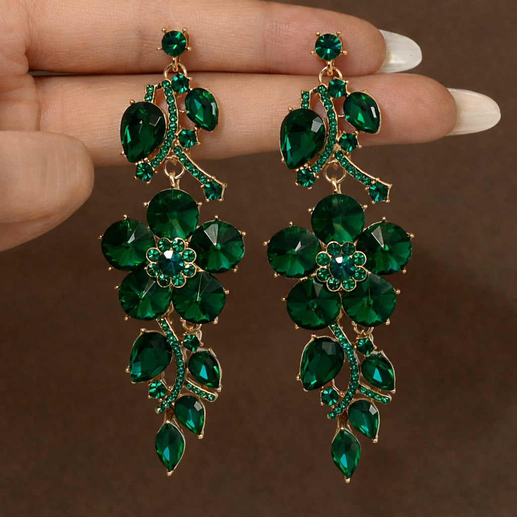 Exaggerated Leaves Earrings For Women In Colour Alloy With Rhinestones Inlay