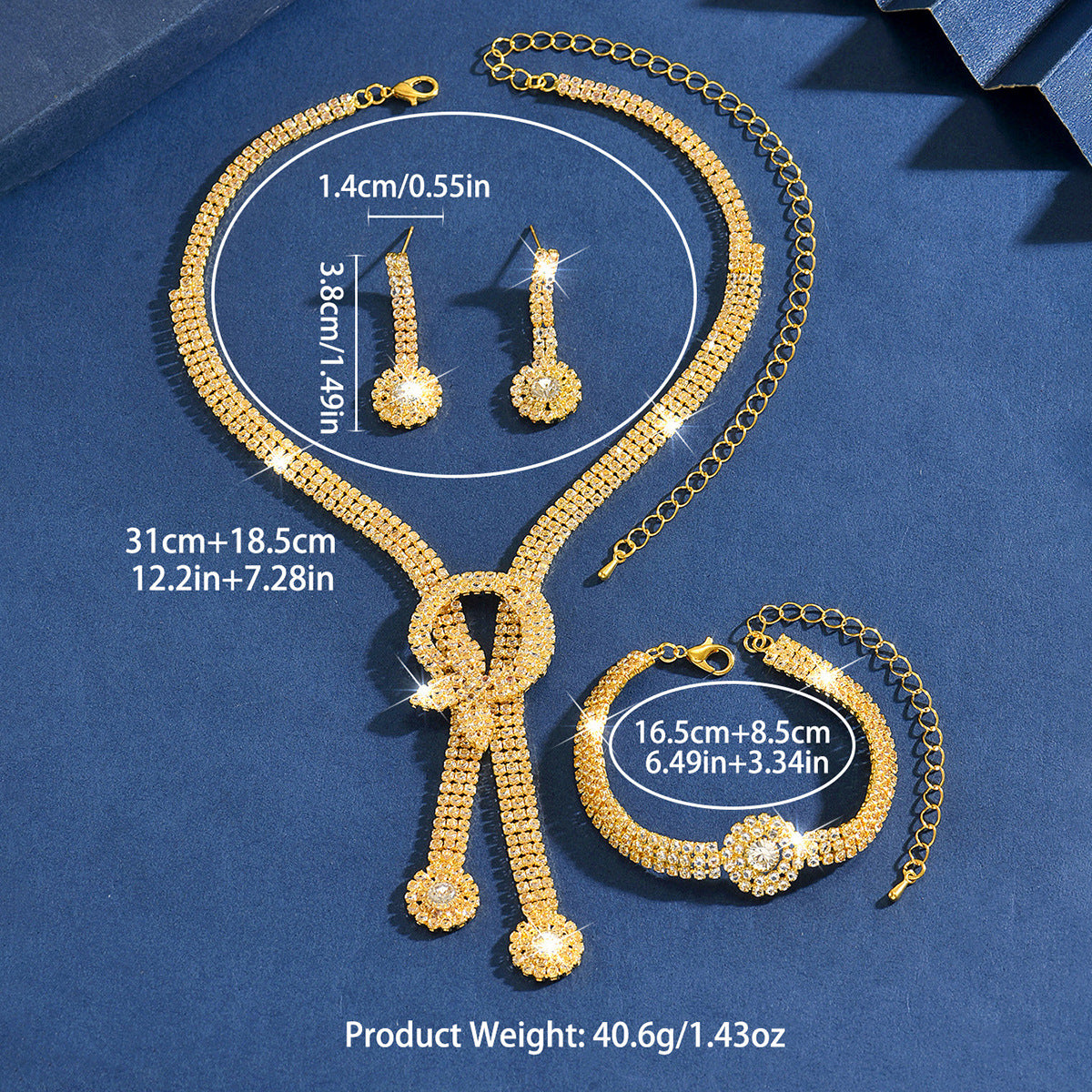 Luxurious Round Jewelry Set For Unisex, Electroplated Copper With Rhinestone Inlay