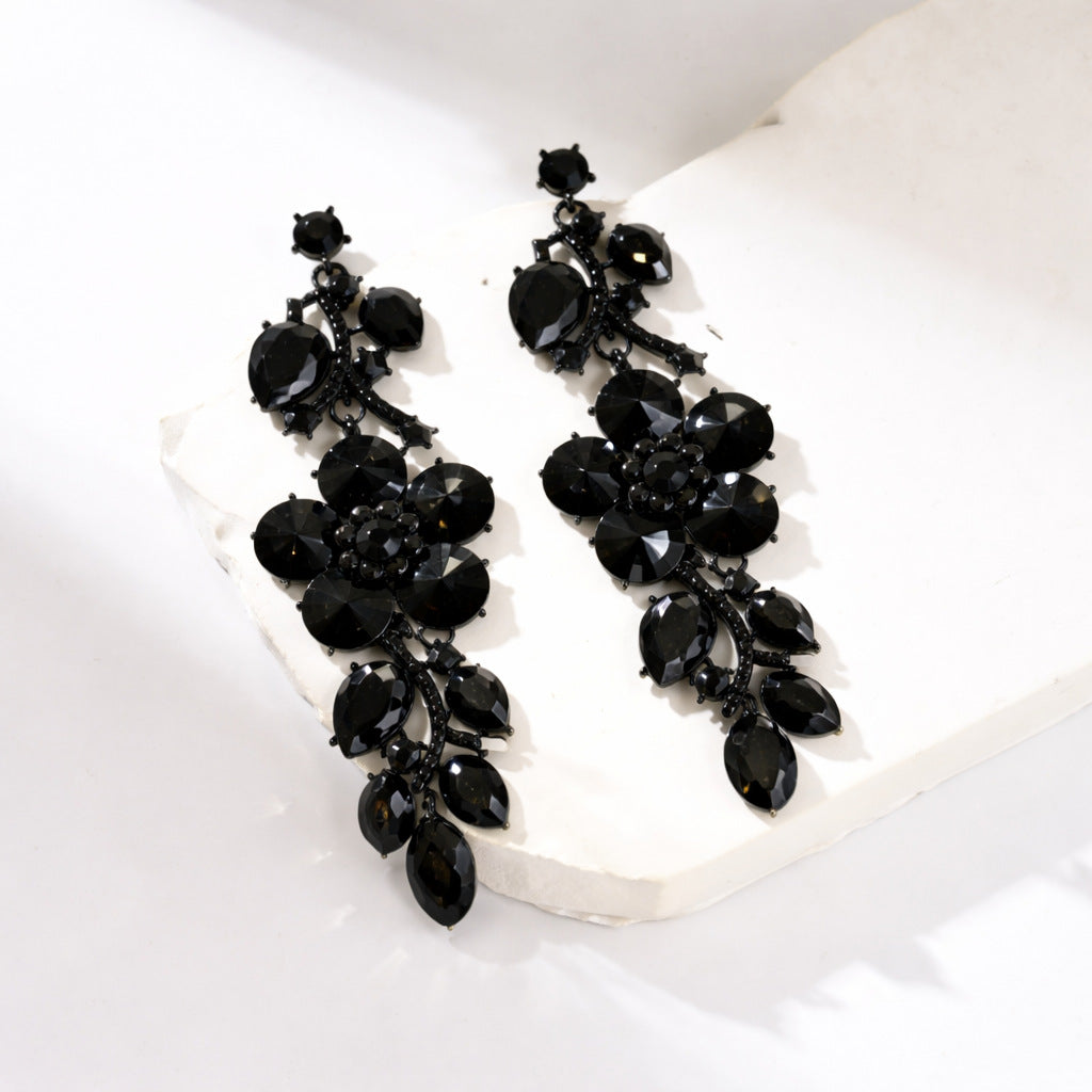 Exaggerated Leaves Earrings For Women In Colour Alloy With Rhinestones Inlay