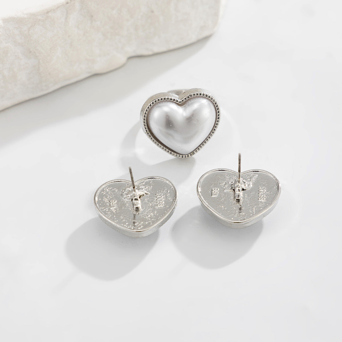 Heart Shape Stud Earrings In New Style With 304 Stainless Steel Pins, Zinc Alloy Base, And White K Electroplated Finish For Women