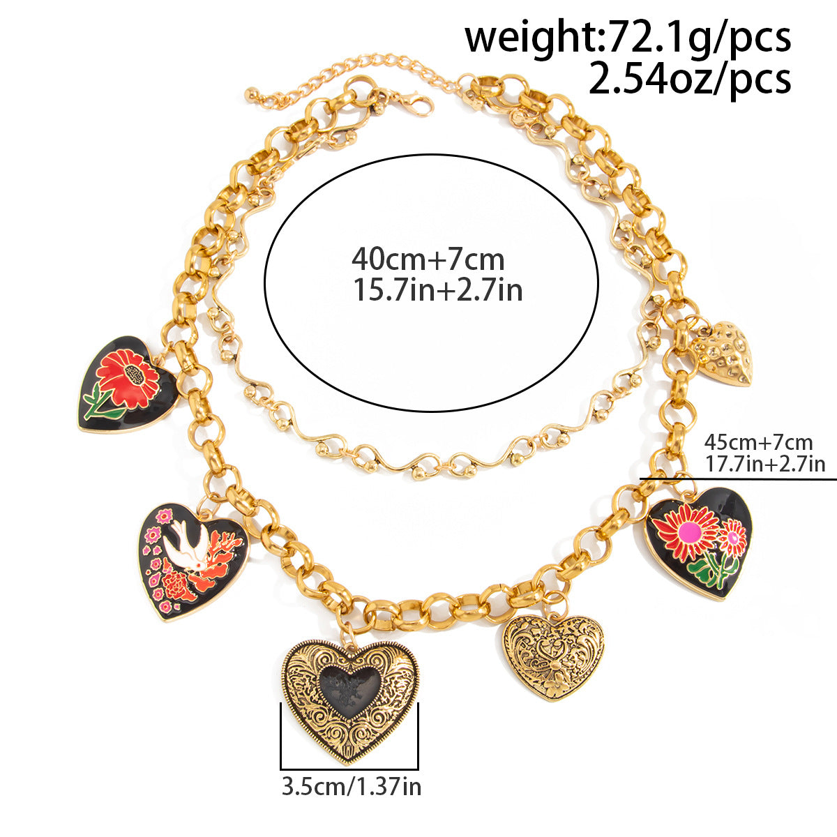 Heart Shape Pendant Necklace In Multicolor With Zinc Alloy Pendant, Punk Style For Women, Featuring Cuban Link Chain