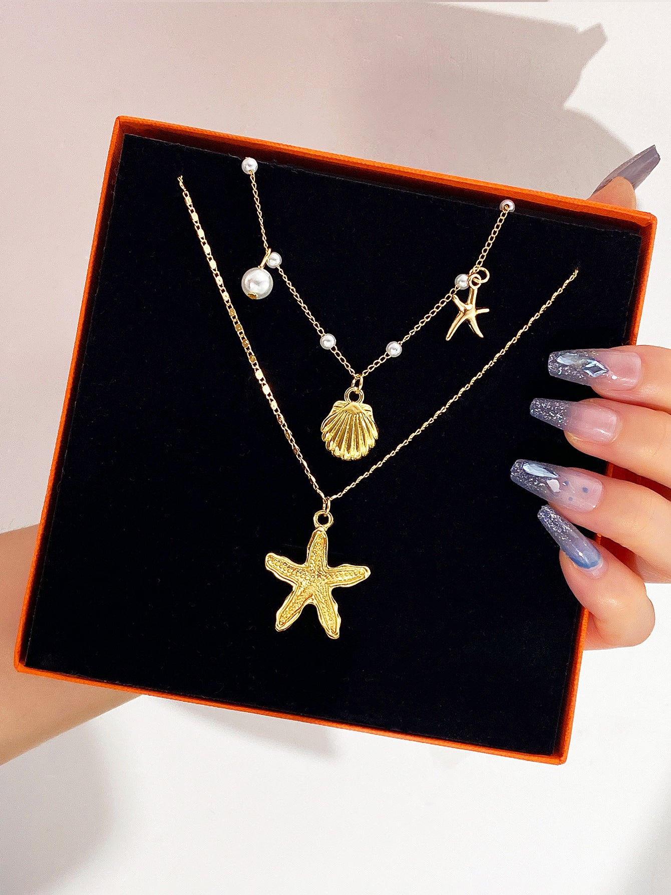 Bohemian Layered Shell Necklaces For Women With Electroplated Alloy Pendants On Cable Chain
