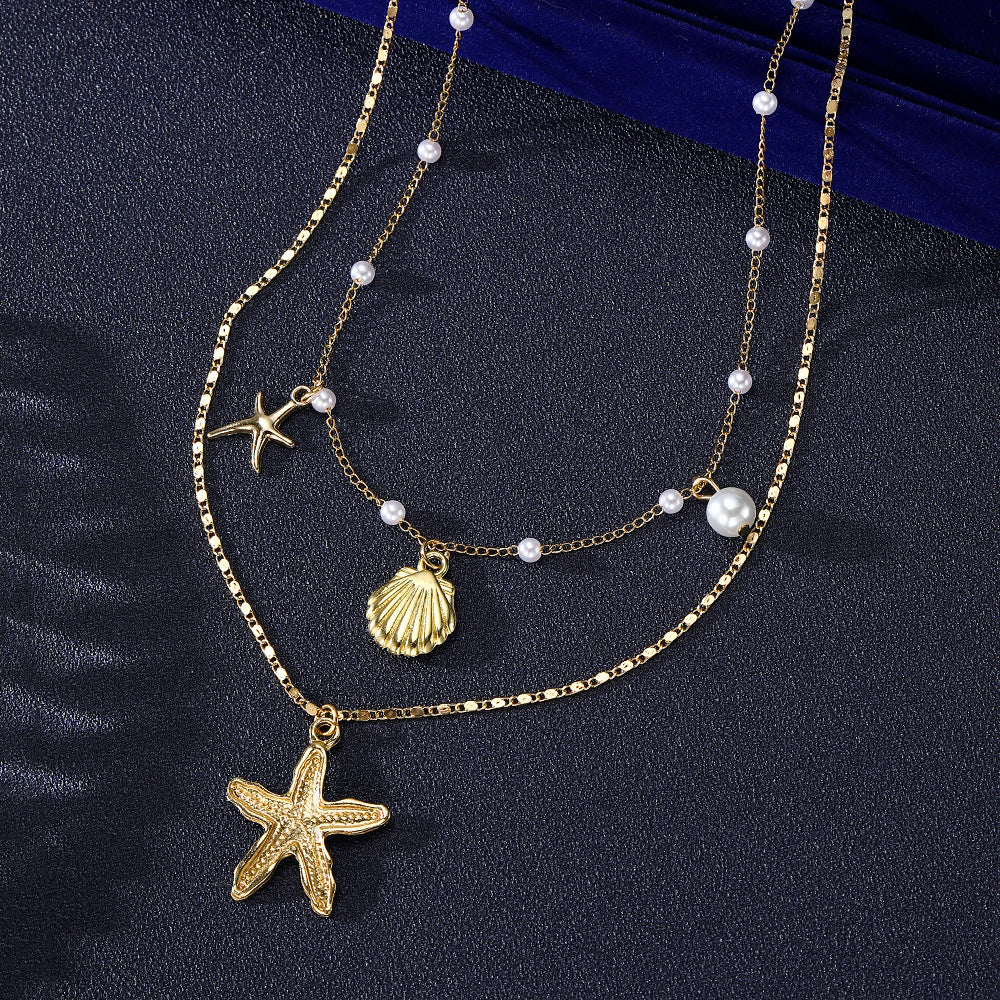 Bohemian Layered Shell Necklaces For Women With Electroplated Alloy Pendants On Cable Chain