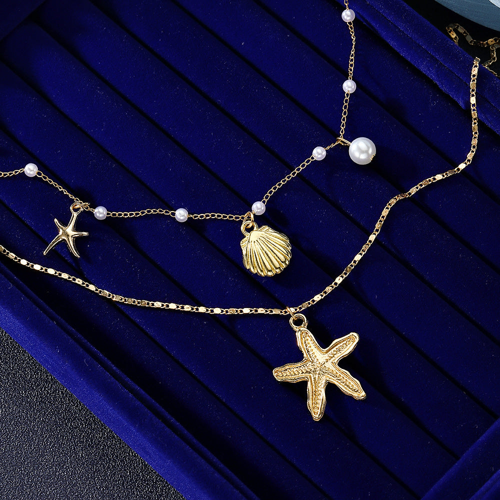 Bohemian Layered Shell Necklaces For Women With Electroplated Alloy Pendants On Cable Chain