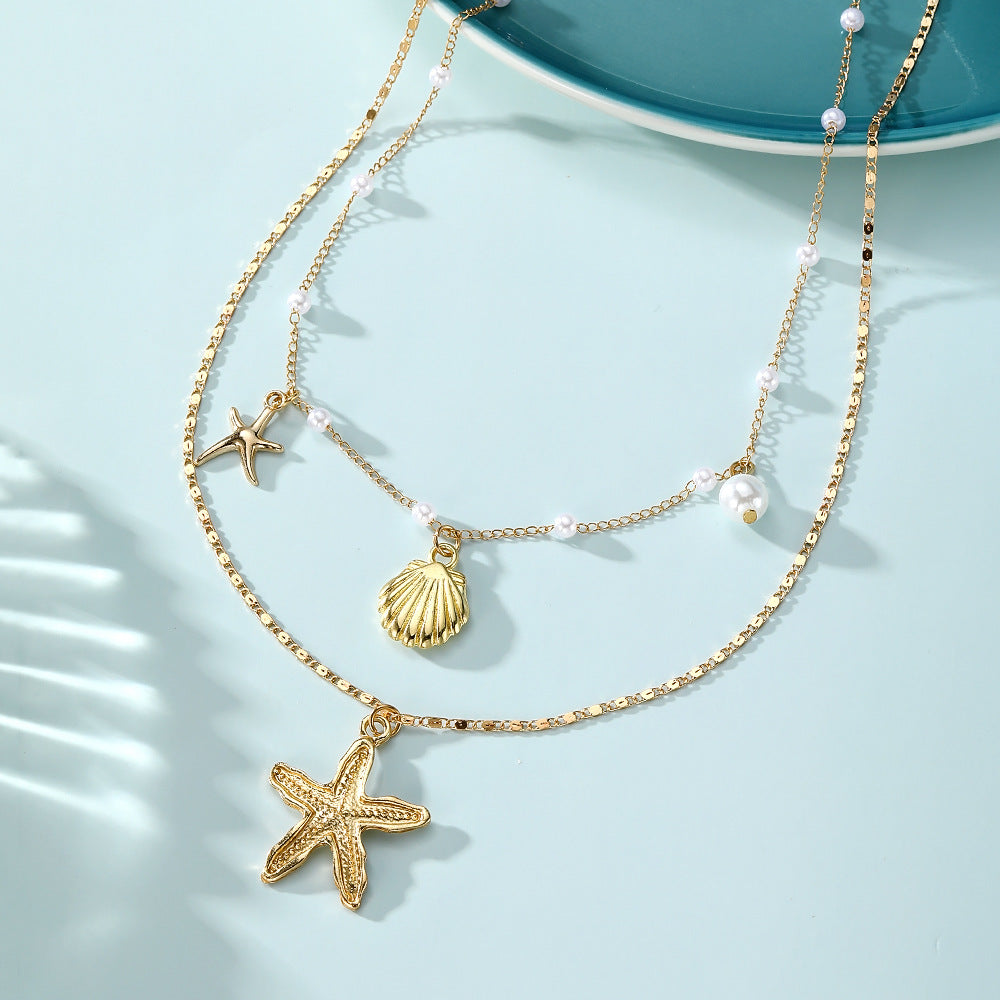 Bohemian Layered Shell Necklaces For Women With Electroplated Alloy Pendants On Cable Chain