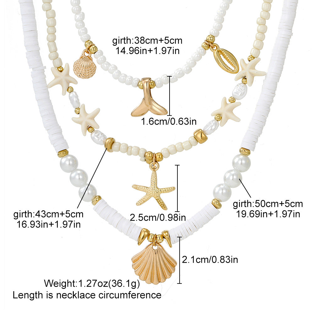 Fish Tail Layered Necklace For Women In Marine Style, Beading Craft With Electroplated Alloy Pendant
