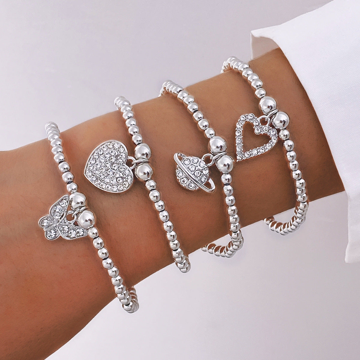 Heart Shape Beaded Bracelet For Women In Electroplated CCB With Rhinestone Inlay