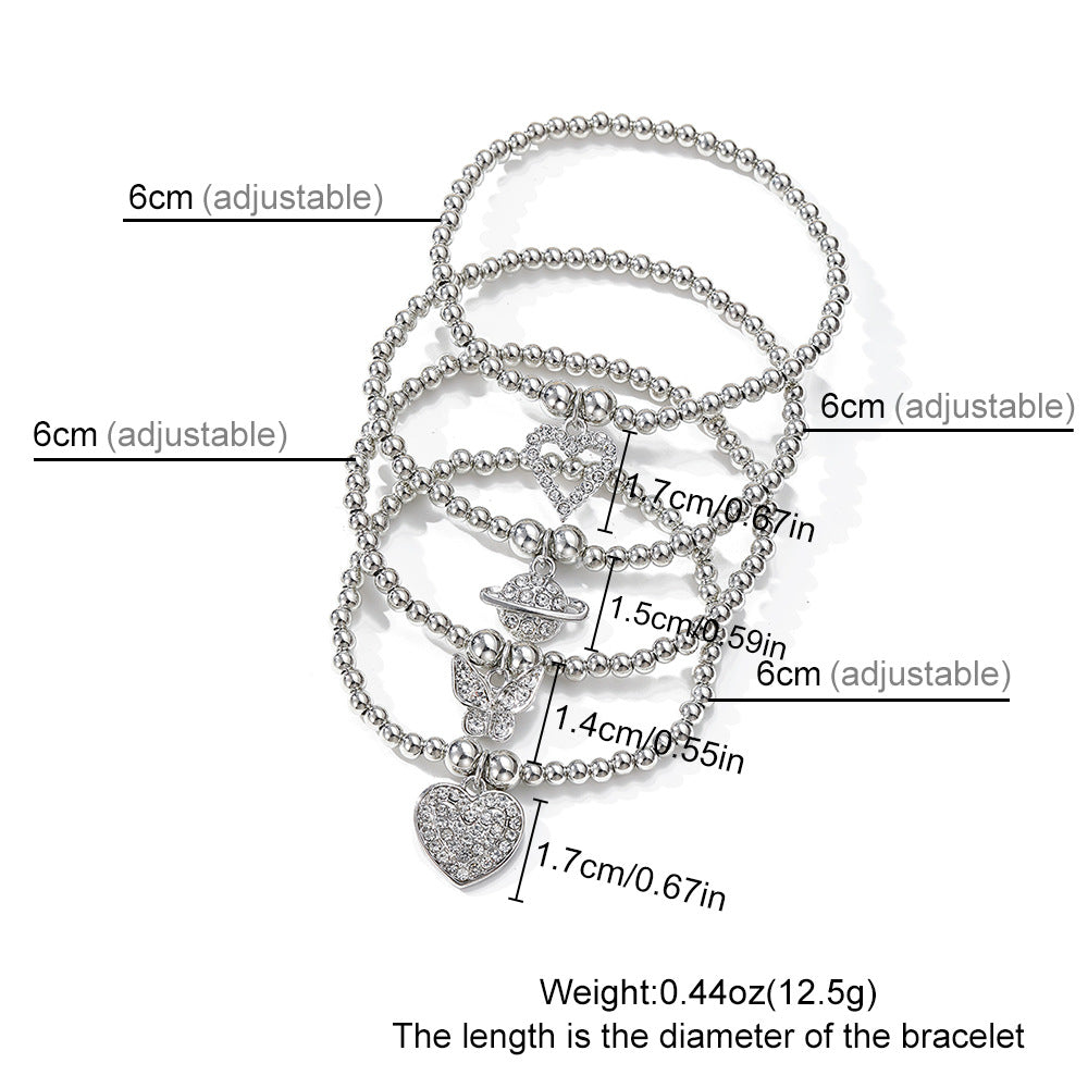Heart Shape Beaded Bracelet For Women In Electroplated CCB With Rhinestone Inlay