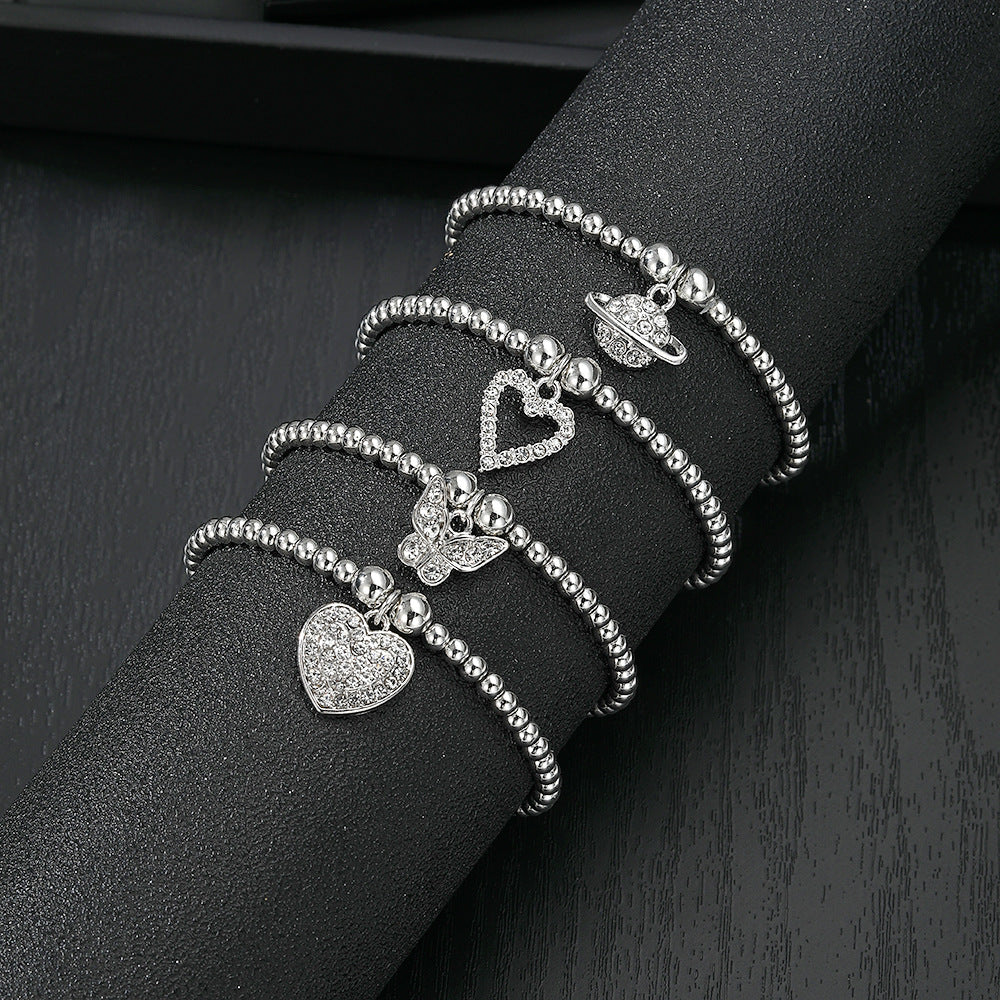 Heart Shape Beaded Bracelet For Women In Electroplated CCB With Rhinestone Inlay
