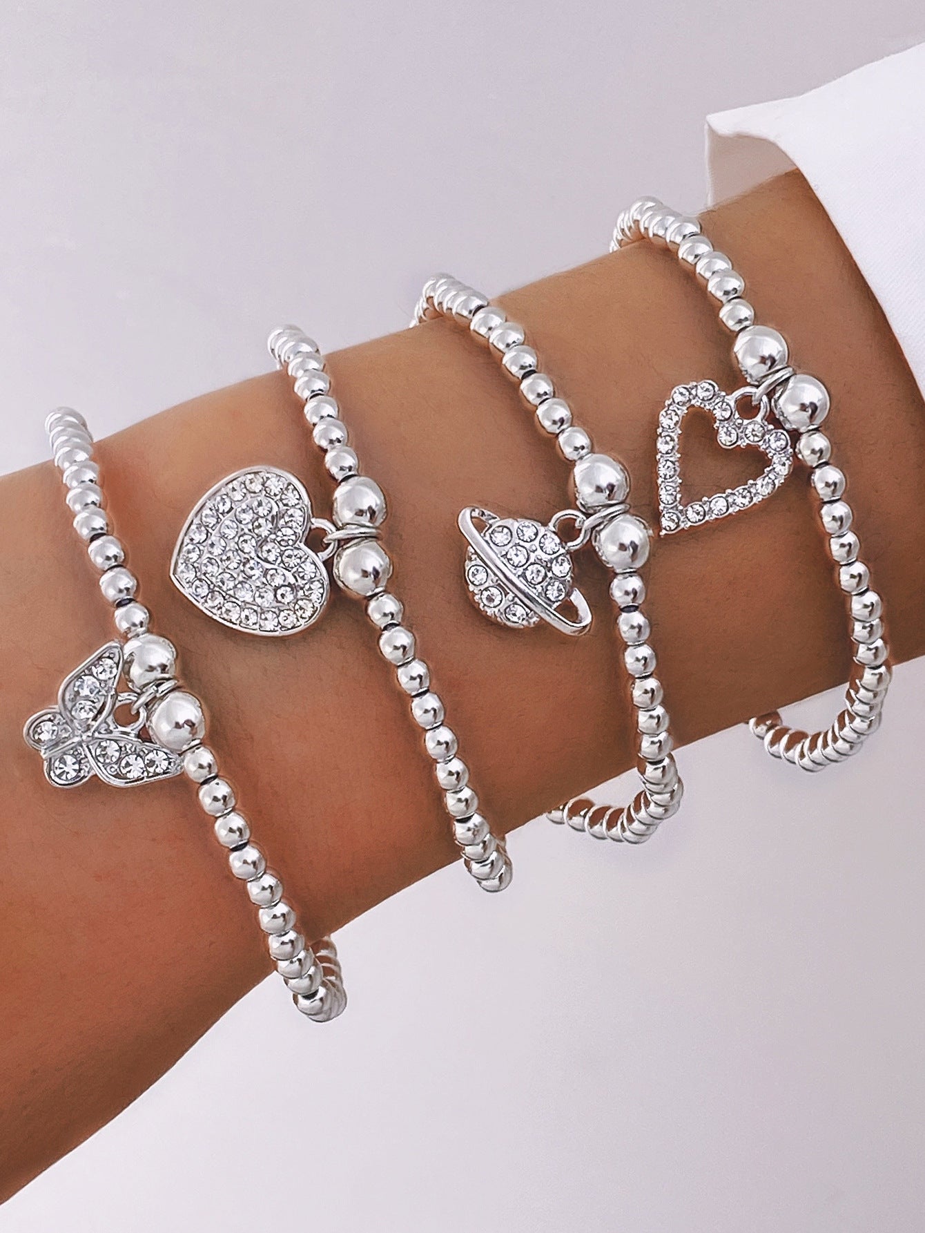 Heart Shape Beaded Bracelet For Women In Electroplated CCB With Rhinestone Inlay