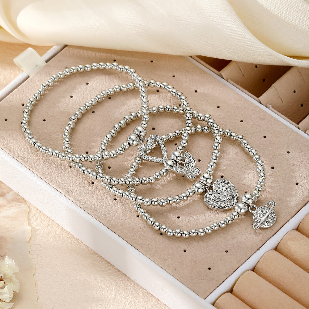 Heart Shape Beaded Bracelet For Women In Electroplated CCB With Rhinestone Inlay