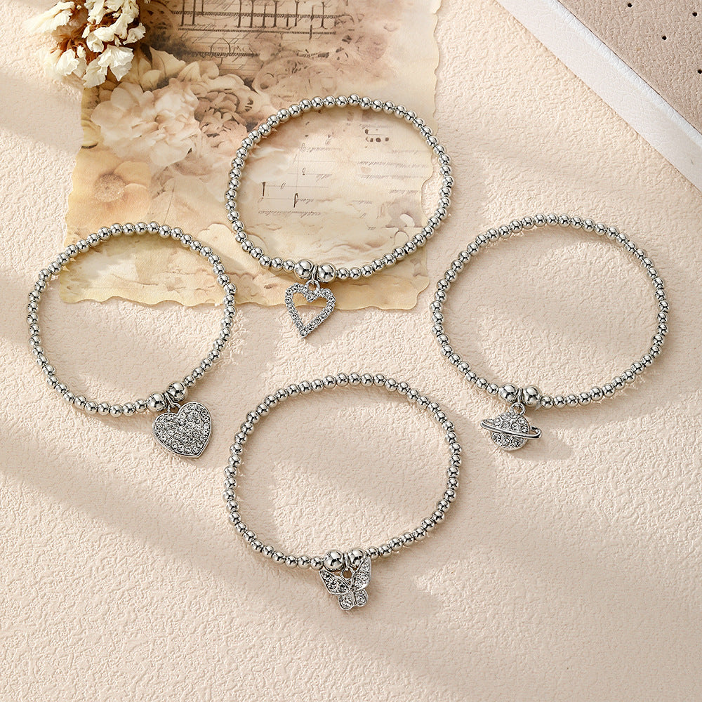 Heart Shape Beaded Bracelet For Women In Electroplated CCB With Rhinestone Inlay
