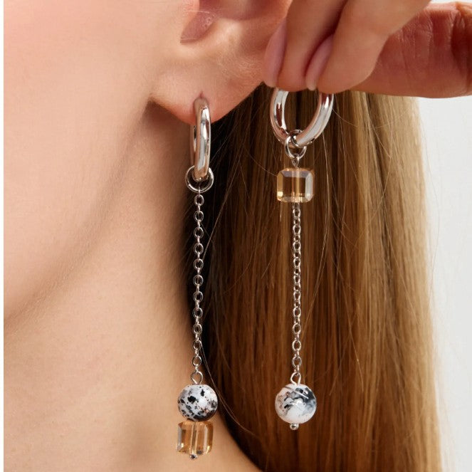Asymmetrical White Glass Splicing Earrings For Women, Stylish Drop Earrings