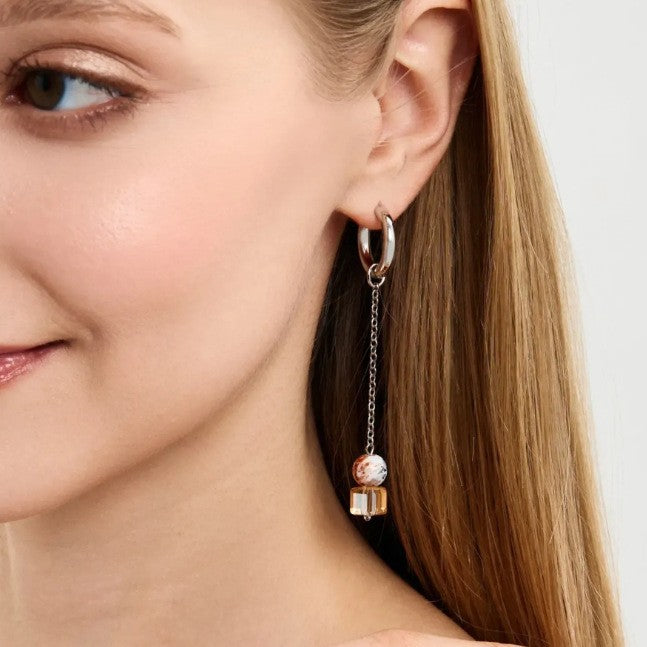 Asymmetrical White Glass Splicing Earrings For Women, Stylish Drop Earrings