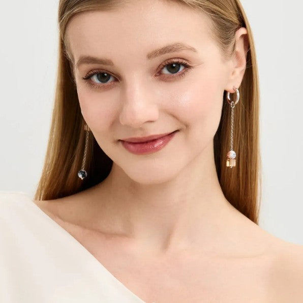 Asymmetrical White Glass Splicing Earrings For Women, Stylish Drop Earrings