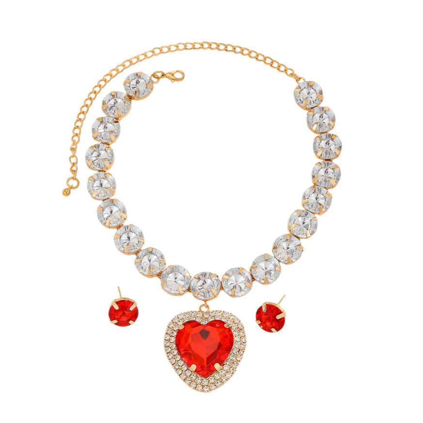 Exaggerated Heart Shape Jewelry Set For Women With Rhinestones And Acrylic Material, 1 Set