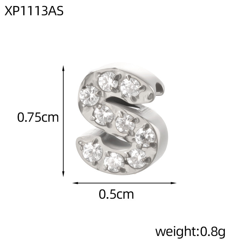 Letter Pendant In 304 Stainless Steel With Zircon Inlay, Featuring Inlay Craftsmanship For Commute Jewelry Accessories