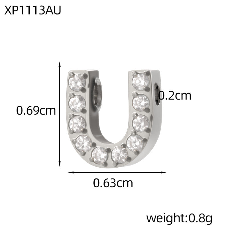 Letter Pendant In 304 Stainless Steel With Zircon Inlay, Featuring Inlay Craftsmanship For Commute Jewelry Accessories