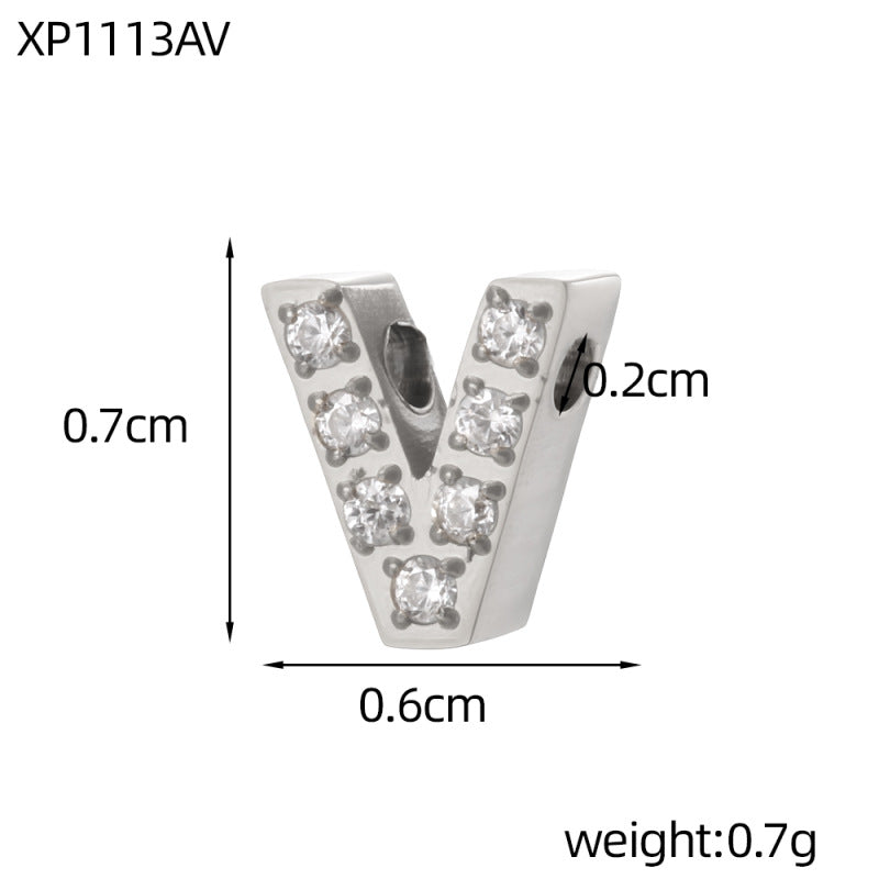 Letter Pendant In 304 Stainless Steel With Zircon Inlay, Featuring Inlay Craftsmanship For Commute Jewelry Accessories