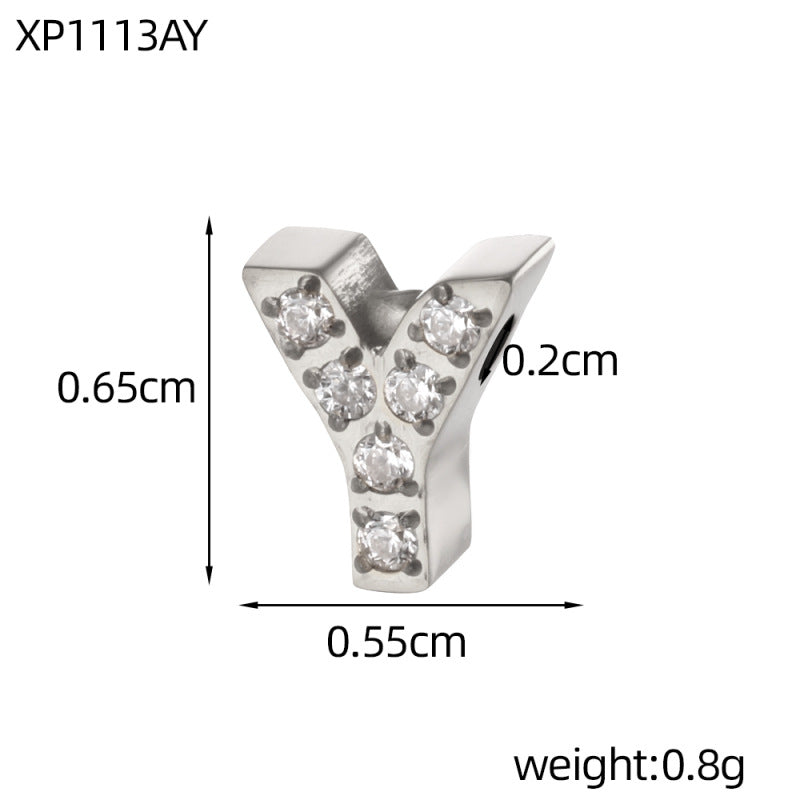 Letter Pendant In 304 Stainless Steel With Zircon Inlay, Featuring Inlay Craftsmanship For Commute Jewelry Accessories