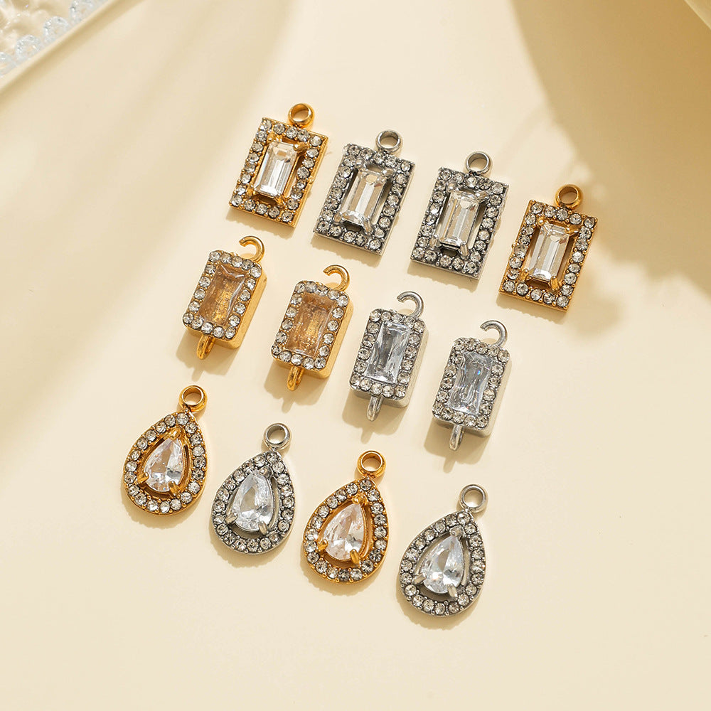 Geometric 304 Stainless Steel Pendant With Zircon Inlay, Electroplated Finish, Commute Style Jewelry Accessory