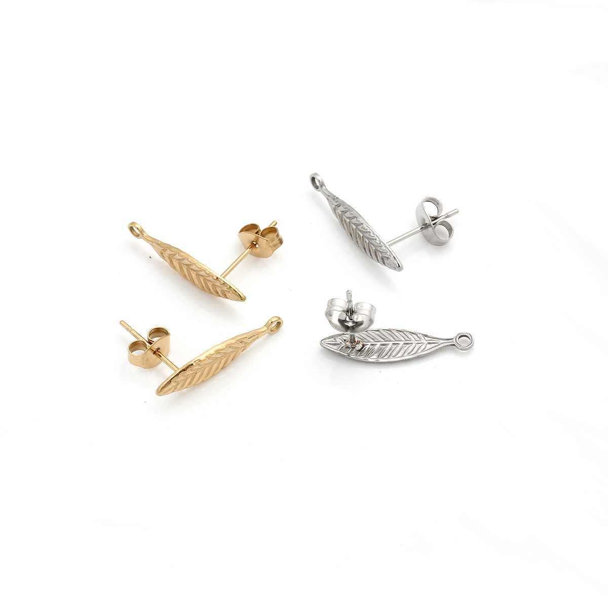 Leaf Earring Findings In Titanium Steel With 18K Real Gold Plated And PVD Coated Electroplated Finish, 1 PCS Package