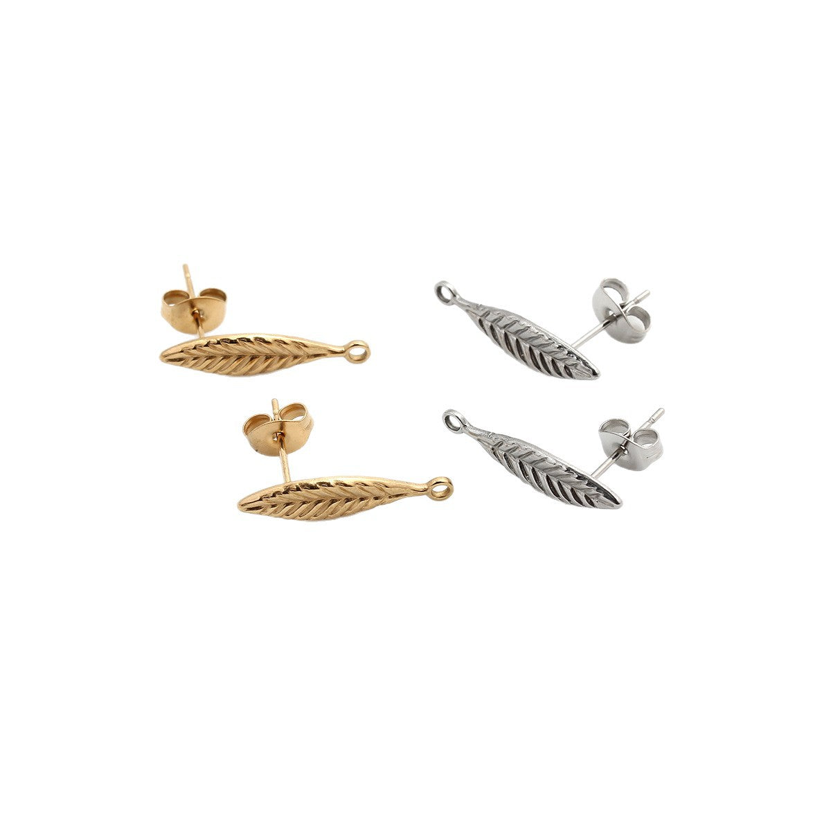 Leaf Earring Findings In Titanium Steel With 18K Real Gold Plated And PVD Coated Electroplated Finish, 1 PCS Package