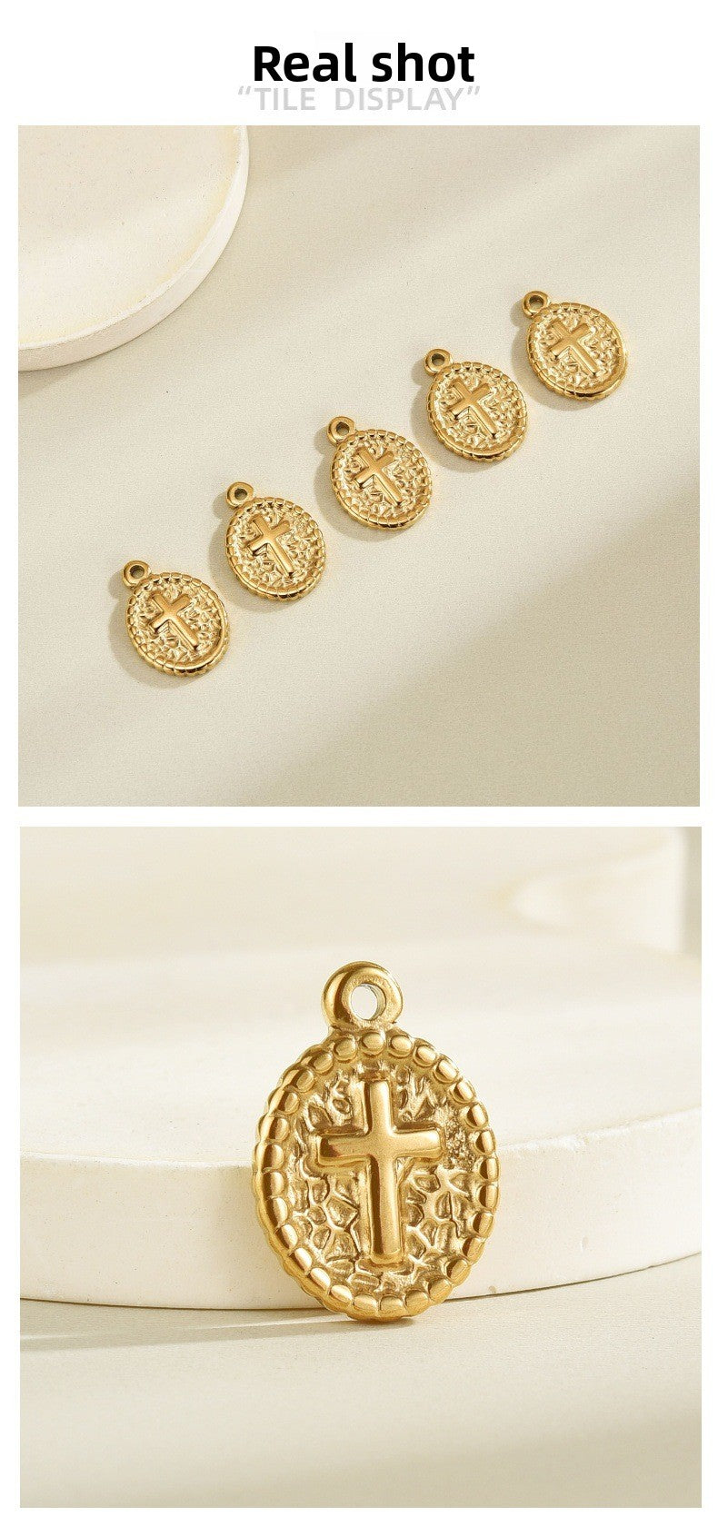 Gold Electroplated Metal Cross Pendant Featuring Religious Style Jewelry Accessories
