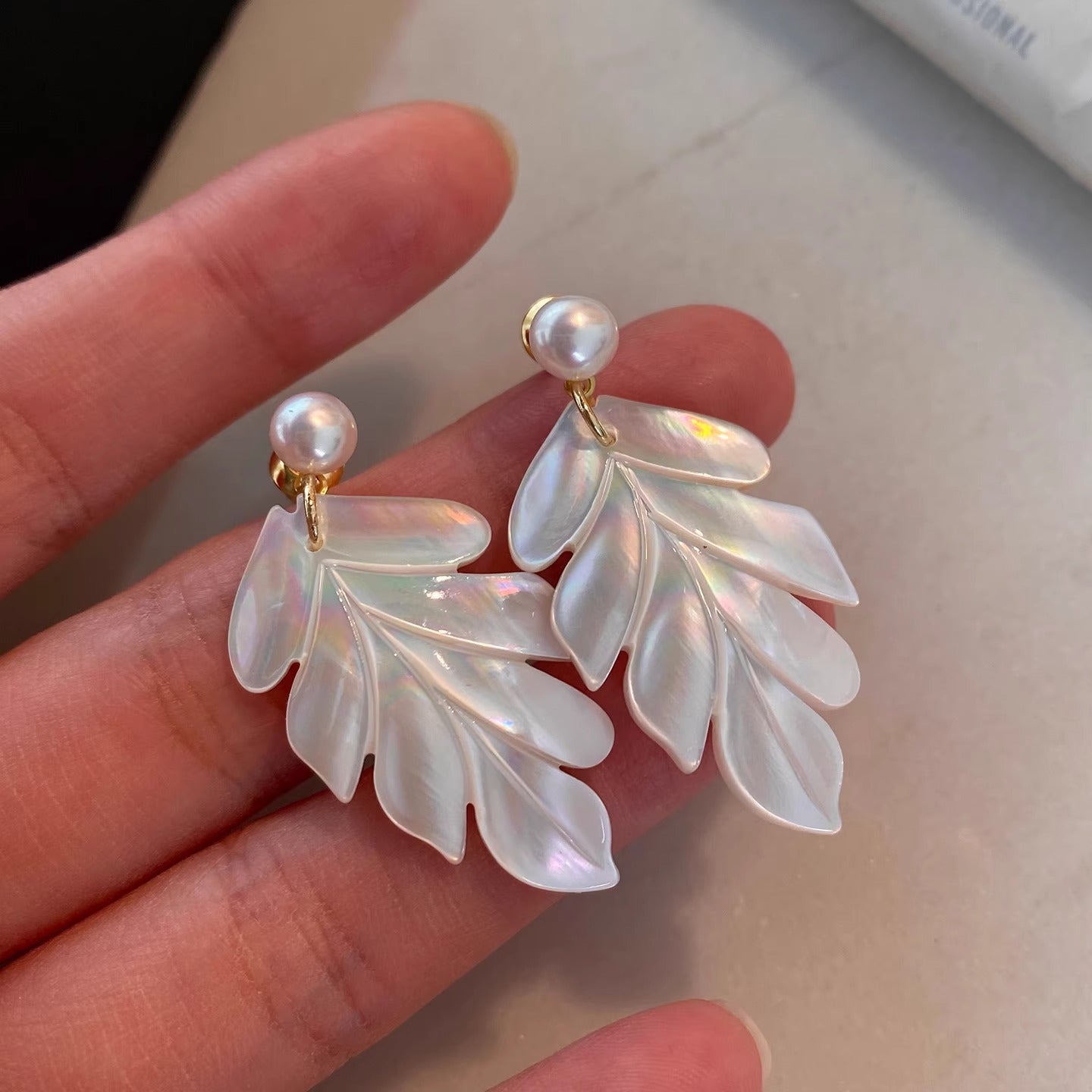 Maple Leaf Earrings For Women Featuring Freshwater Pearl Inlay And 304 Stainless Steel Ear Pins In White
