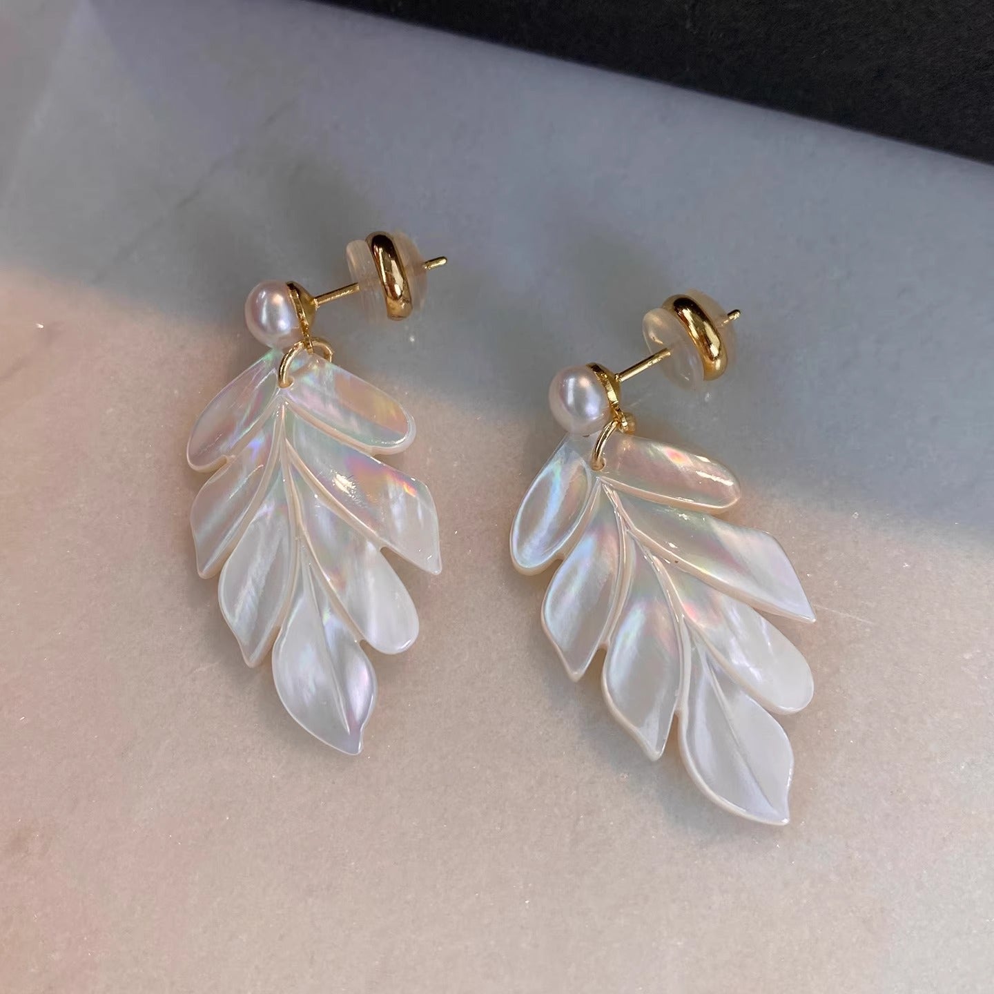 Maple Leaf Earrings For Women Featuring Freshwater Pearl Inlay And 304 Stainless Steel Ear Pins In White