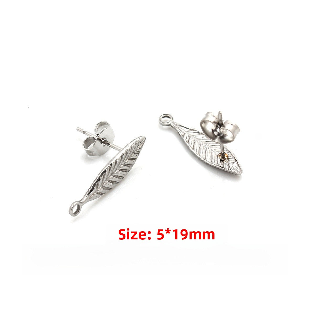 Leaf Earring Findings In Titanium Steel With 18K Real Gold Plated And PVD Coated Electroplated Finish, 1 PCS Package