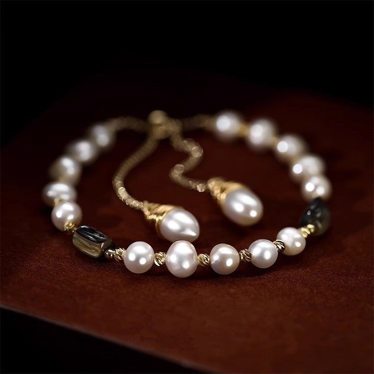 Baroque Style Unisex Freshwater Pearl Bracelet With Electroplated Beading Craft Featuring Freshwater Pearl Inlay