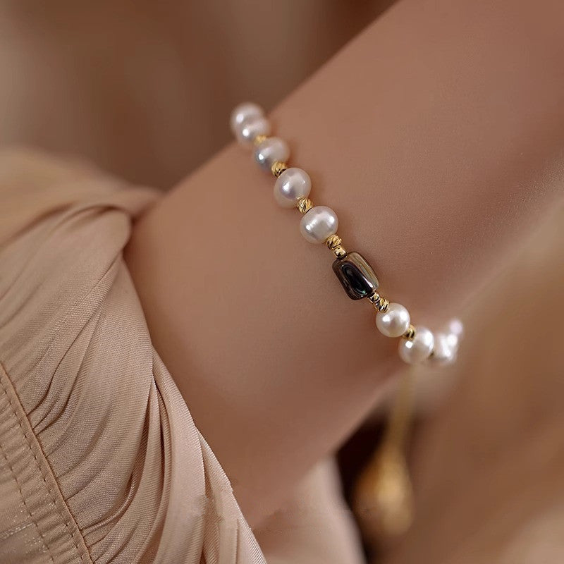 Baroque Style Unisex Freshwater Pearl Bracelet With Electroplated Beading Craft Featuring Freshwater Pearl Inlay