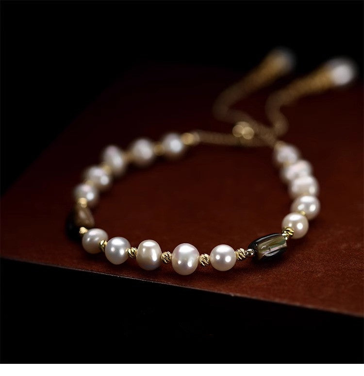 Baroque Style Unisex Freshwater Pearl Bracelet With Electroplated Beading Craft Featuring Freshwater Pearl Inlay