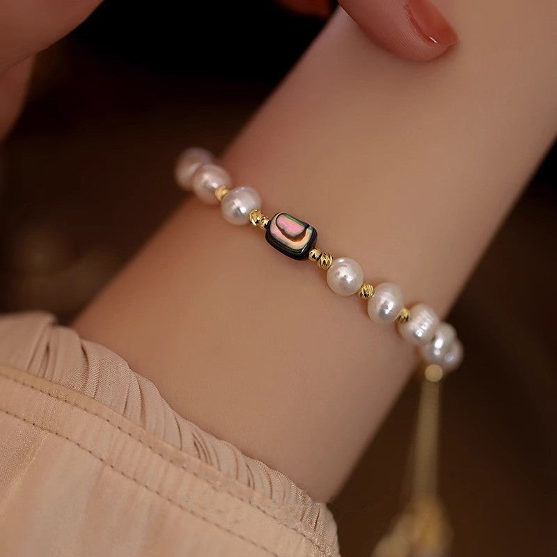 Baroque Style Unisex Freshwater Pearl Bracelet With Electroplated Beading Craft Featuring Freshwater Pearl Inlay