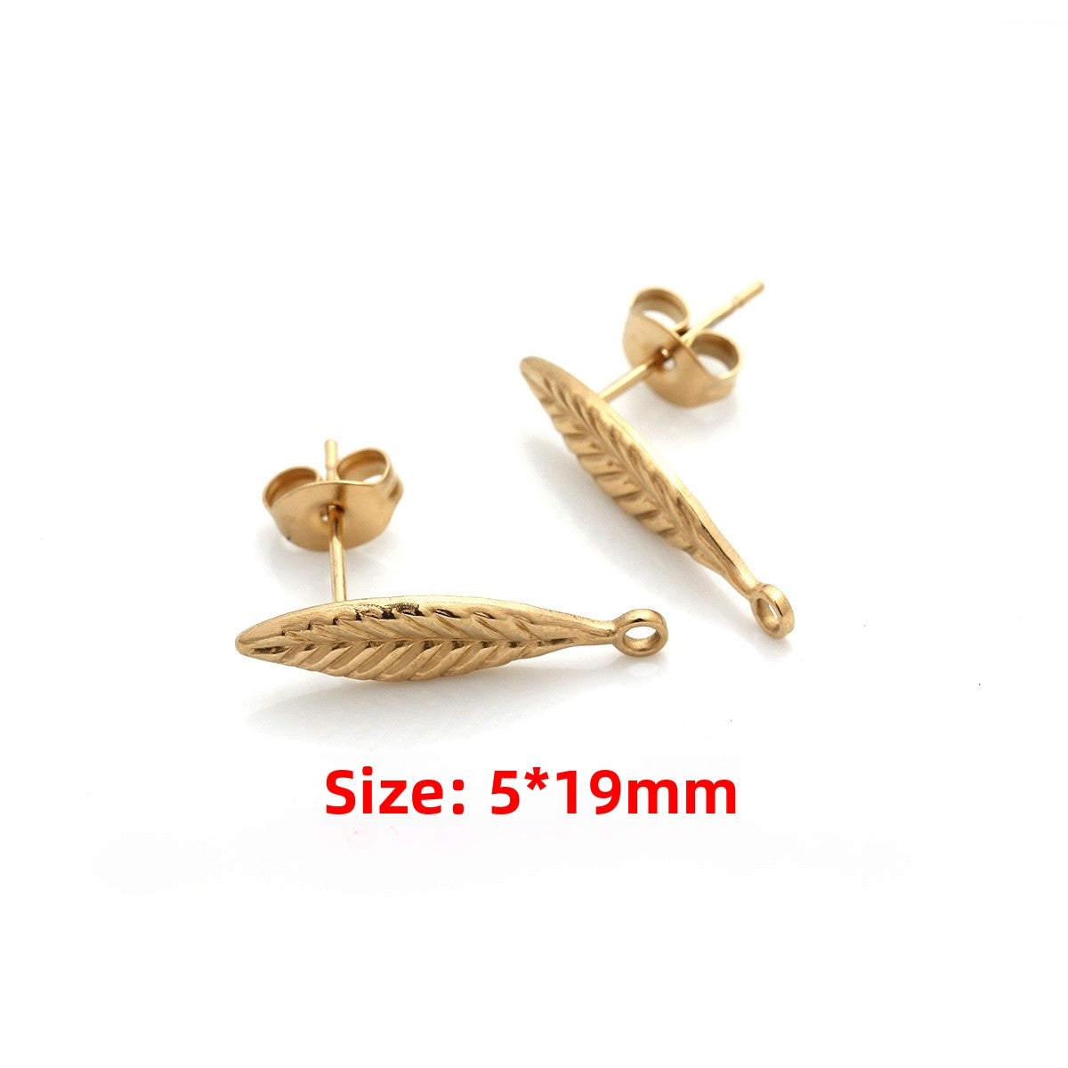 Leaf Earring Findings In Titanium Steel With 18K Real Gold Plated And PVD Coated Electroplated Finish, 1 PCS Package