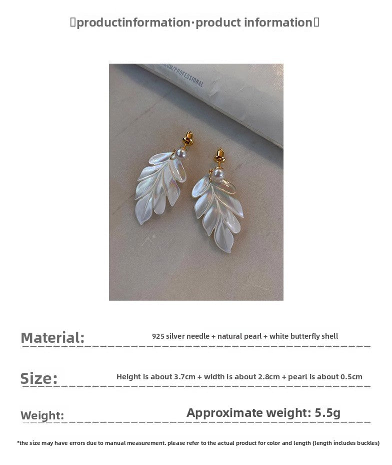 Maple Leaf Earrings For Women Featuring Freshwater Pearl Inlay And 304 Stainless Steel Ear Pins In White