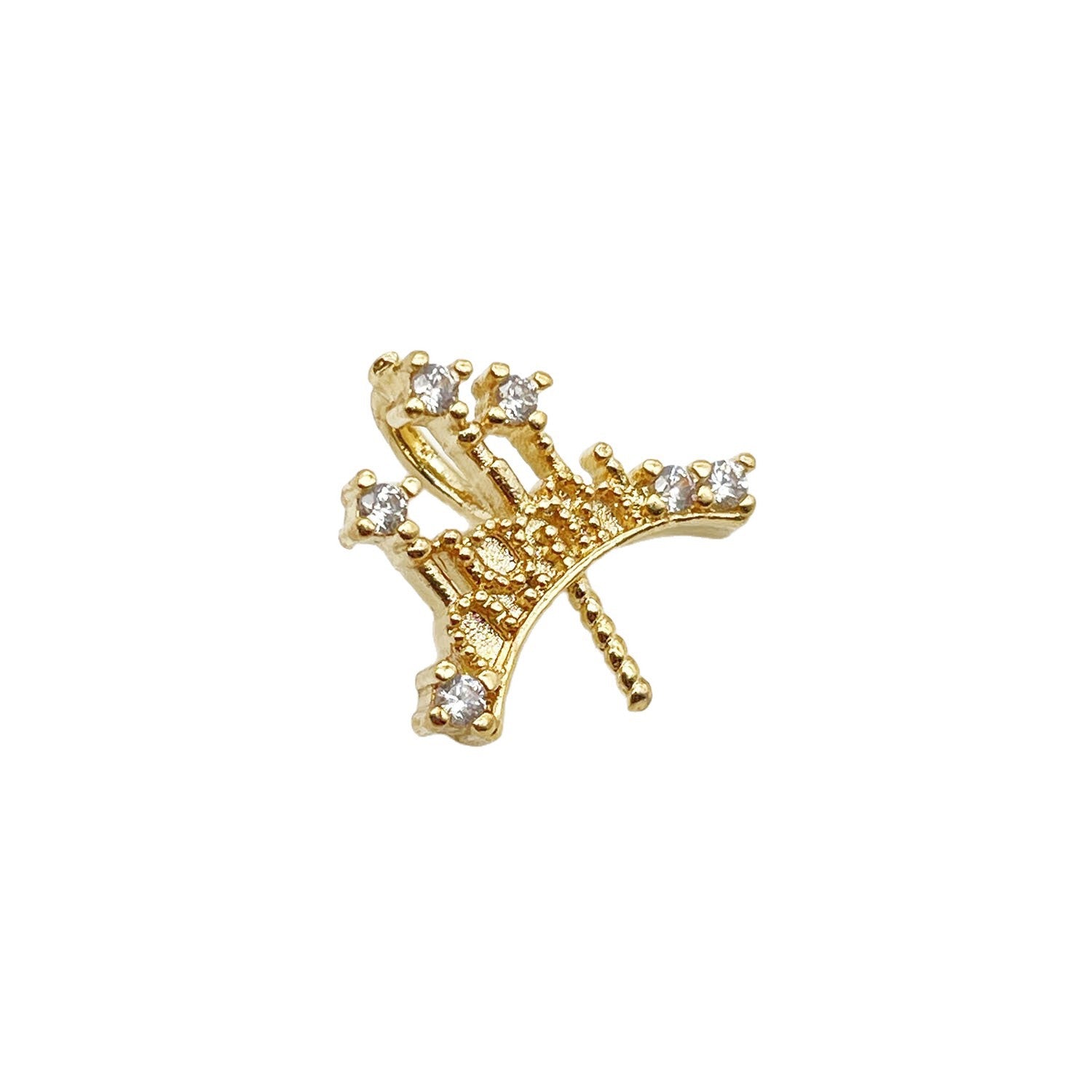 Copper Crown Pendant With Zircon Inlay, Electroplated Finish In Gold, Baroque Style DIY Jewelry