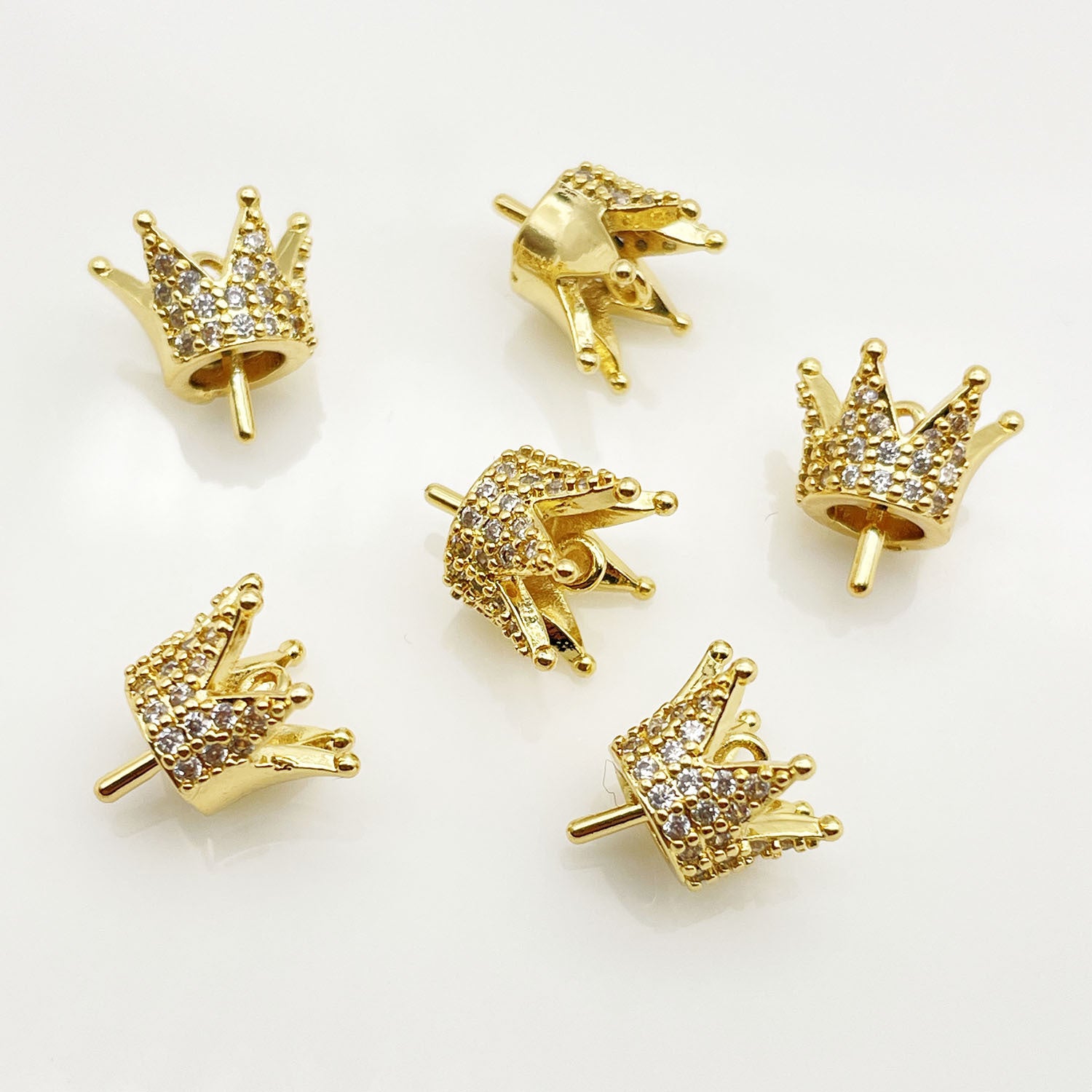 Crown Pendant In Copper With 18K Real Gold Plated Electroplated Finish, Diameter 10mm, Gold Color
