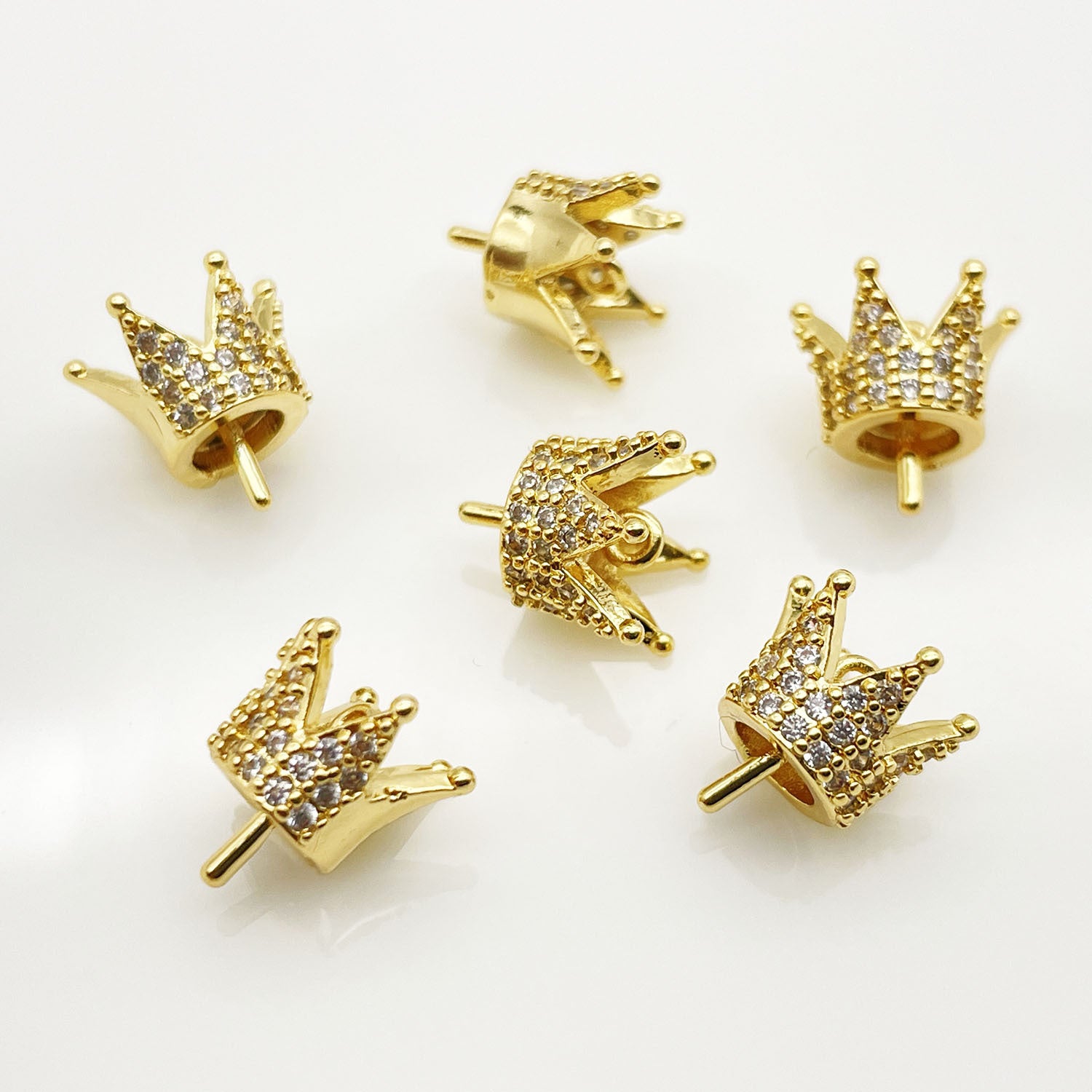 Crown Pendant In Copper With 18K Real Gold Plated Electroplated Finish, Diameter 10mm, Gold Color