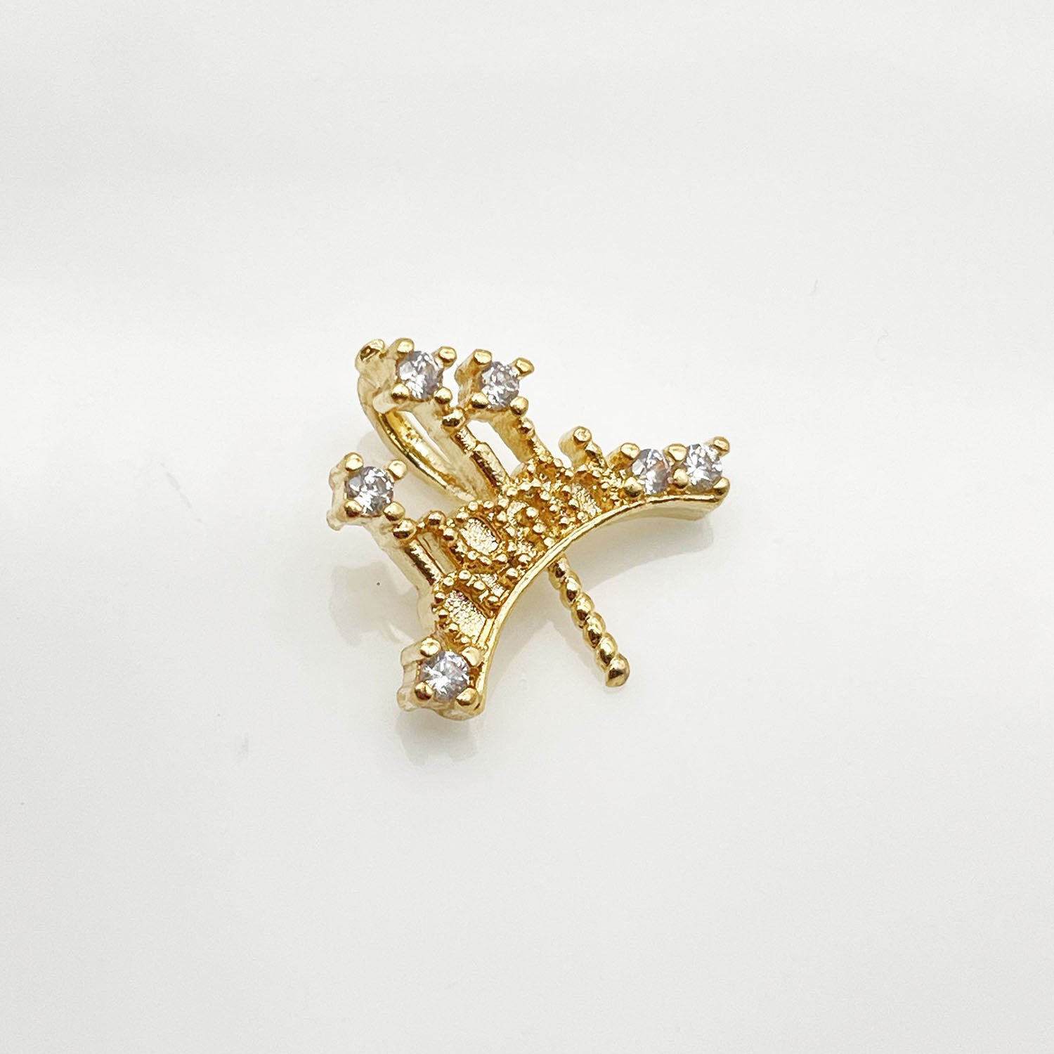 Copper Crown Pendant With Zircon Inlay, Electroplated Finish In Gold, Baroque Style DIY Jewelry
