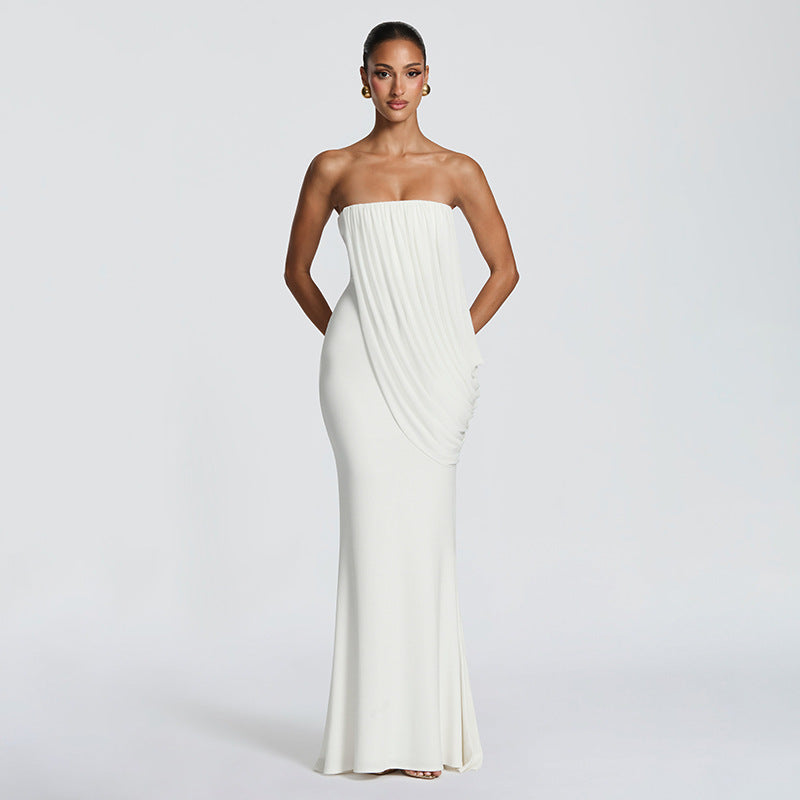 Elegant Solid Color Sleeveless Bodycon Dress With Tube Bra Neckline In Polyester For Date