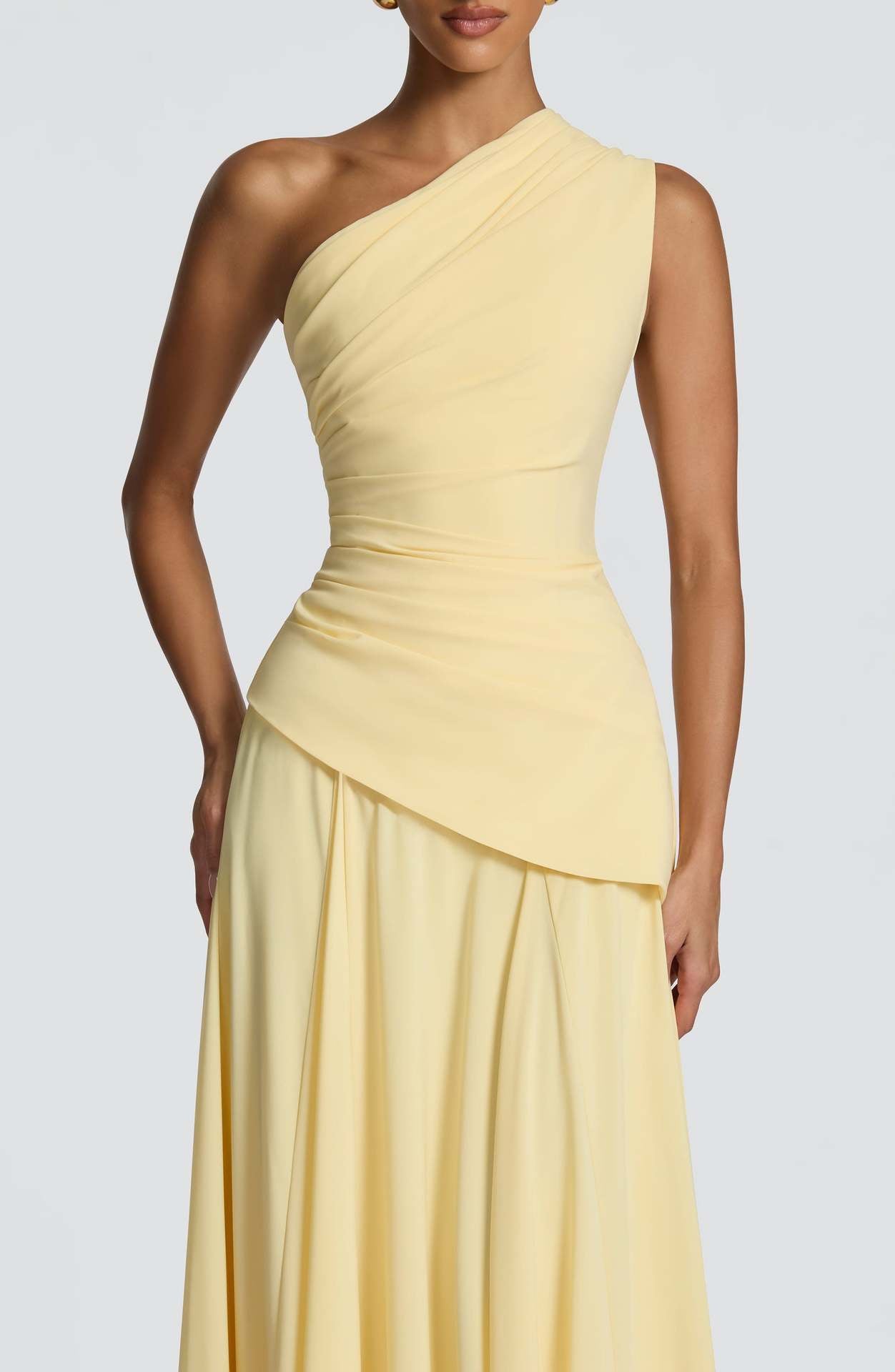 Elegant Solid Color Sleeveless Party Dress With Oblique Collar In Chiffon Fabric For Banquet