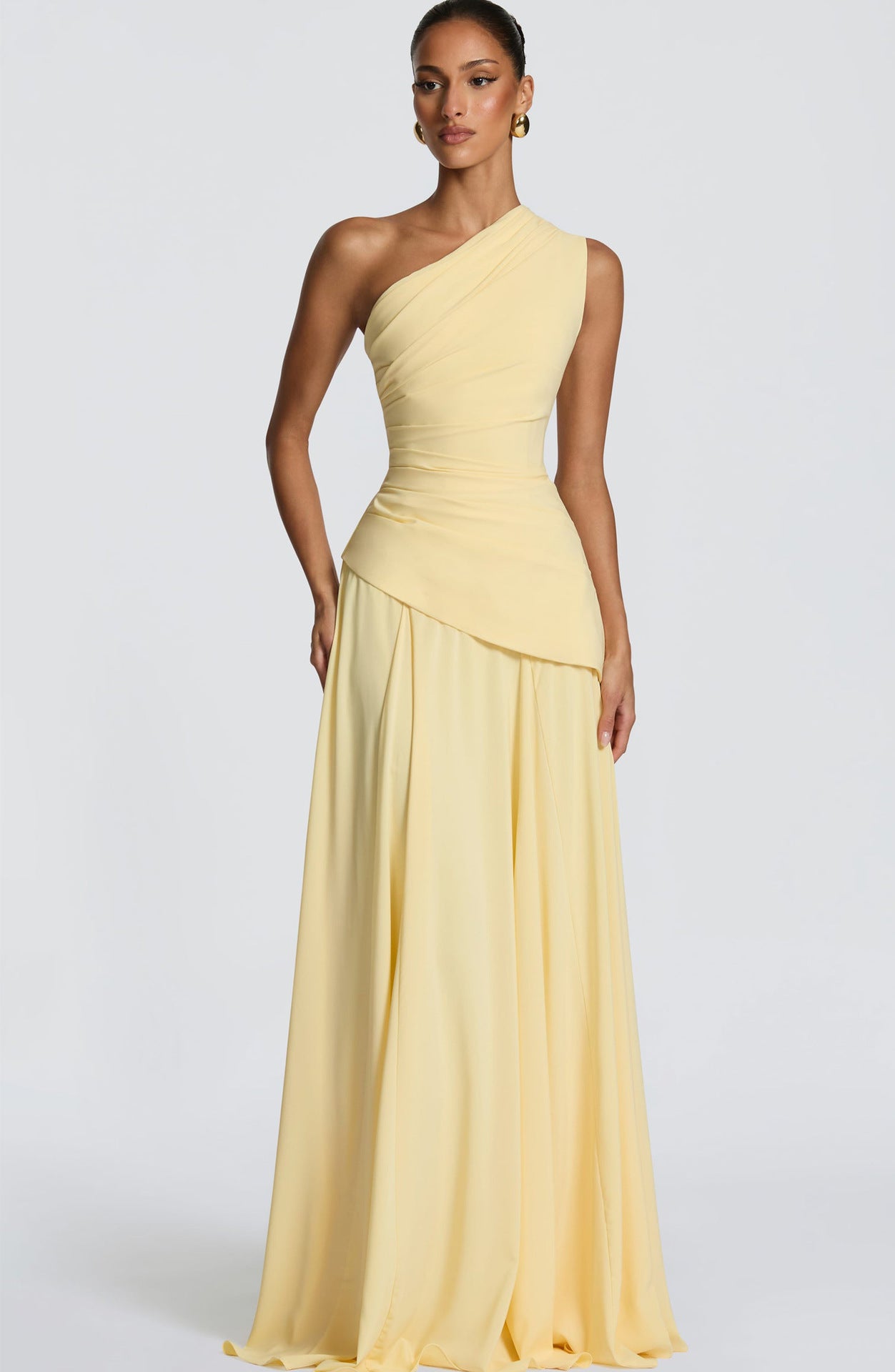Elegant Solid Color Sleeveless Party Dress With Oblique Collar In Chiffon Fabric For Banquet