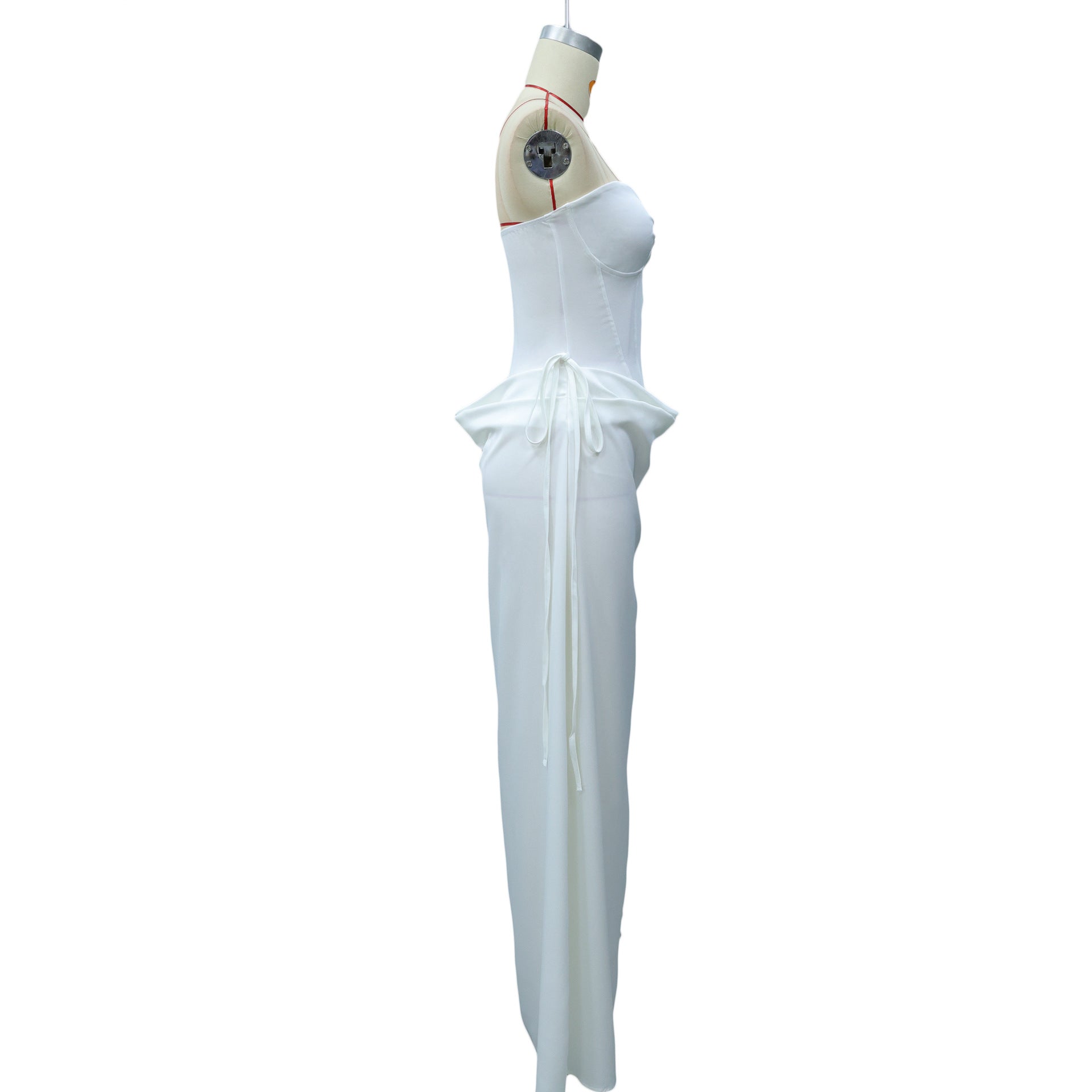 Elegant Solid Color Sleeveless V Neck Party Dress In Satin Fabric For Banquet